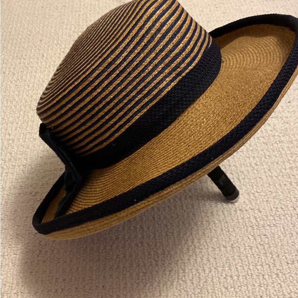 One-of-a-Kind Straw Hat - Navy, Tan, with Silk Navy Bow